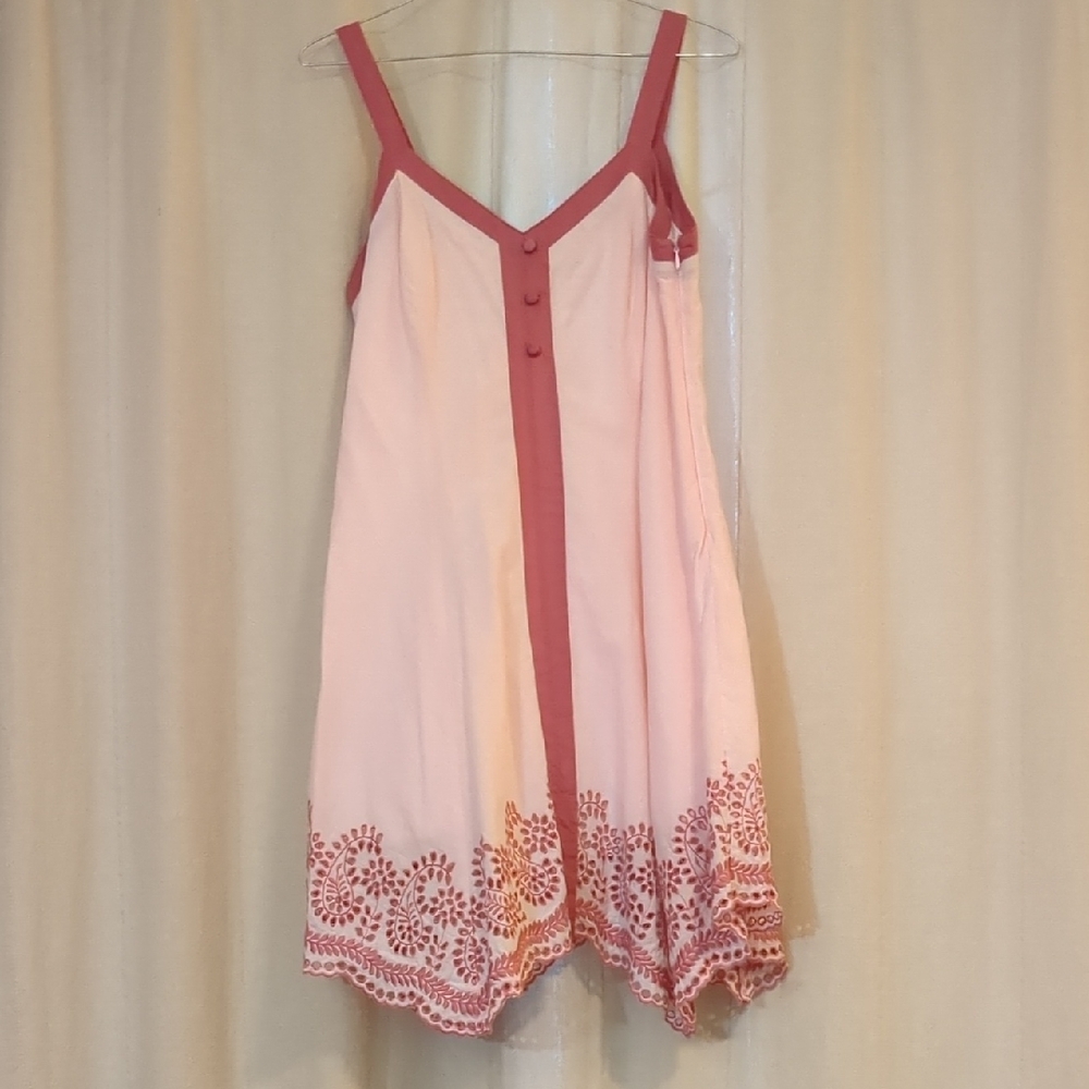 Elegant Pink Dress with Red Embroidery